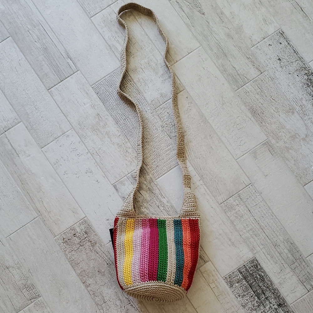 New The Sak 121 Multicolor Striped Hand Crochet Crossbody Shoulder Bag